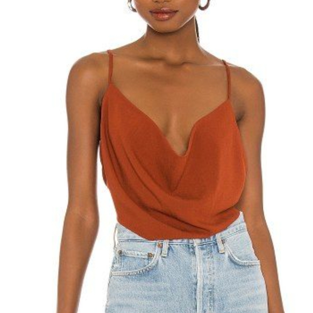 Indah Polina Burnt Orang Camisole Top Open Back Cowl Neck SM Viscose